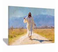 HUYEEI Jesus Canvas Wall Art Leading in thes road large mural decoration,Catholic home decor for Church Office Living Room Bathroom Inspiration Room(white35)-60x80cm Framed