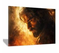 HUYEEI Jesus Canvas Wall Art Modern Contemplative looks Christian Poster Painting of Inspirational Religious Decor for Living Room, Church or Prayer Room(black168)-20x30cm Framed