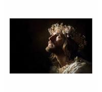 HUYEEI Jesus Canvas Wall Art Modern Looking up at thes flower crown Christian Poster Painting of Inspirational Religious Decor for Living Room, Church or Prayer Room(brown48)-60x80cm Unframed