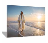 HUYEEI Jesus Canvas Wall Art Print Beachs walk God Posters Catholic Artwork Trendy Living Room Home Bathroom Apartment Office Decor(blue69)-70x100cm Framed