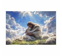 HUYEEI Jesus Canvas Wall Art Print Embracing thes lamb God Posters Catholic Artwork Trendy Living Room Home Bathroom Apartment Office Decor(blue79)-20x30cm Unframed