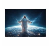 HUYEEI Jesus Canvas Wall Art Print Encircling thes earth God Posters Catholic Artwork Trendy Living Room Home Bathroom Apartment Office Decor(blue169)-60x80cm Unframed