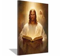 HUYEEI Jesus Canvas Wall Art Print Holy Scroll-Bearing God Posters Catholic Artwork Trendy Living Room Home Bathroom Apartment Office Decor(white)-40x60cm Framed