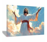 HUYEEI Jesus Canvas Wall Art Print Praying in thes Sky God Posters Catholic Artwork Trendy Living Room Home Bathroom Apartment Office Decor(white19)-60x80cm Framed