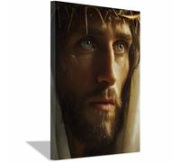 HUYEEI Jesus Canvas Wall Art Print Thorn-Crowned Countenance God Posters Catholic Artwork Trendy Living Room Home Bathroom Apartment Office Decor(white)-70x100cm Framed