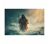HUYEEI Jesus Canvas Wall Art Print Water moves withs s a staff God Posters Catholic Artwork Trendy Living Room Home Bathroom Apartment Office Decor(blue139)-70x100cm Unframed
