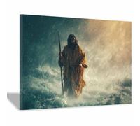 HUYEEI Jesus Canvas Wall Art Print Water moves withs s a staff God Posters Catholic Artwork Trendy Living Room Home Bathroom Apartment Office Decor(blue139)-20x30cm Framed