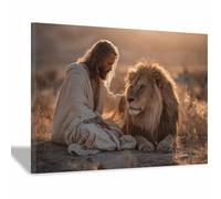 HUYEEI Jesus Canvas Wall Art Print Wild lions companion God Posters Catholic Artwork Trendy Living Room Home Bathroom Apartment Office Decor(white99)-40x60cm Framed