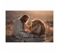 HUYEEI Jesus Canvas Wall Art Print Wild lions companion God Posters Catholic Artwork Trendy Living Room Home Bathroom Apartment Office Decor(white99)-70x100cm Unframed