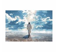 HUYEEI Jesus Canvas Wall Art Walking Towards thes Light large mural decoration,Catholic home decor for Church Office Living Room Bathroom Inspiration Room(blue05)-40x60cm Unframed