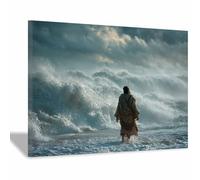 HUYEEI Jesus Canvas Wall Art Water moves against thes current. large mural decoration,Catholic home decor for Church Office Living Room Bathroom Inspiration Room(blue135)-70x100cm Framed