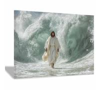 HUYEEI Jesus Canvas Wall Art Water moves withs s ripples large mural decoration,Catholic home decor for Church Office Living Room Bathroom Inspiration Room(white145)-70x100cm Framed