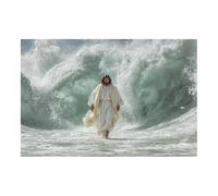 HUYEEI Jesus Canvas Wall Art Water moves withs s ripples large mural decoration,Catholic home decor for Church Office Living Room Bathroom Inspiration Room(white145)-70x100cm Unframed