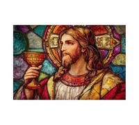HUYEEI Jesus Christ Classic Painting Style Cup withs s colorful window Religious Figure Wall Art Print,Room Decor for living room, bedroom, church, hospital(multicolored172)-20x30cm Unframed