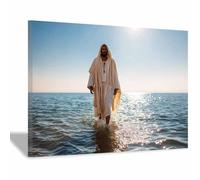 HUYEEI Jesus Christ Classic Painting Style Water moves withs s thes sun. Religious Figure Wall Art Print,Room Decor for living room, bedroom, church, hospital(blue142)-40x60cm Framed