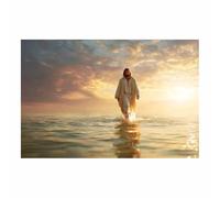 HUYEEI Jesus Christ Classic Painting Style Water's light Religious Figure Wall Art Print,Room Decor for living room, bedroom, church, hospital(white132)-70x100cm Unframed