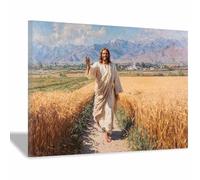 HUYEEI Jesus Picture Poster Holy Fields Christ Canvas Painting Wall Art Print,for Living Room,bedroom Apartment office corridor Decor(yellow)-40x60cm Framed