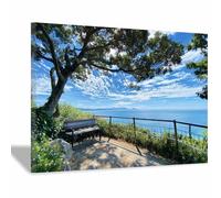 HUYEEI Landscape Wall Art Viewsing pavilionss Modern Canvas Print On Artwork, Suitable for living room, bedroom, for Kids Room Decoretc.(blue)-20x30cm Framed
