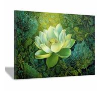HUYEEI Natural Scenery Painting Lotuss hidden among leaves Pictures Artwork, Contemporary Wall Art Large Size, Room Aesthetic Home Decor,Living Room,Bedroom(green99)-40x60cm Framed