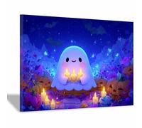 HUYEEI Vintage Halloween Wall Art Ghosts holding a candle art prints and posters, Suitable for Living Room Bedroom Decor Kid's Room Decoration(blue29)-60x80cm Framed