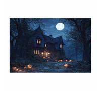 HUYEEI Vintage Halloween Wall Art In front of the Pumpkin House art prints and posters, Suitable for Living Room Bedroom Decor Kid's Room Decoration(blue124)-70x100cm Unframed