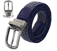 Huyfhksd Multicolored Braided Stretch Belt Reversible Elastic Woven Belts for Men and Women, Both Sides Available, Blue and White, for Waist Size 36"-39"