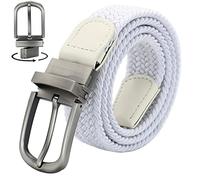 Huyfhksd Multicolored Braided Stretch Belt Reversible Elastic Woven Belts for Men and Women, Both Sides Available, White, for Waist Size 36"-39"