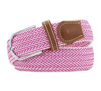 Huyfhksd Multicolored Elastic Woven Golf Belts Casual Braided Stretch Belt for Men and Women, White and Pink, for Waist Size 44"-47"