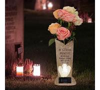 HUYIENO Solar Memorial Cemetery Flower Vase with LED for Fresh/Artificial Cemetery Grave Decorations Angel Statue with Spikes Gravestone Decor