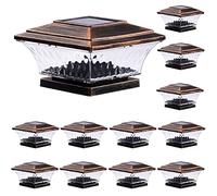 HUYIENO Solar Post Cap Lights Outdoor LED Lighting Deck Fence Cap Light Two Light Modes Warm White/Bright White Suitable for 4x4 Wooden Posts (Brushed Copper, 12pk)