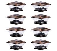 HUYIENO Solar Post Cap Lights Outdoor LED Lighting Deck Fence Cap Light Two Light Modes Warm White/Bright White Suitable for 4x4 Wooden Posts (Brushed Copper, 8pk)
