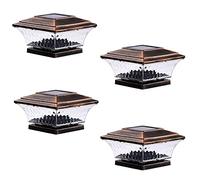 HUYIENO Solar Post Cap Lights Outdoor LED Lighting Deck Fence Cap Light Two Light Modes Warm White/Bright White Suitable for 4x4 Wooden Posts Brushed Copper 4PK