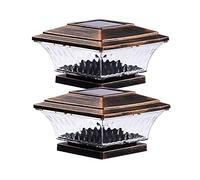 HUYIENO Solar Post Cap Lights Outdoor LED Lighting Deck Fence Cap Light Two Light Modes Warm White/Bright White Suitable for 4x4 Wooden Posts Brushed Copper 2PK