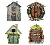 HuYiGGZ 4 Pcs Garden Fairy Door Miniature Elf Resin Sculpture Home Decor Outdoor Ornament Fairy World Elves for Garden Yard Art Trees