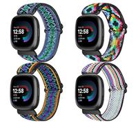 HUYIIO 4 Pack Adjustable Straps Compatible with Fitbit Versa 4/Fitbit Versa 3 Strap/Fitbit Sense 2/Fitbit Sense Strap,Soft Breathable Nylon Sport Band Stretchy Replacement Wristband For Women Men