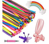 HUYIWEI 100 Magical Balloons with Air Pumps, Long, Twisted Shape, Multi-color, Suitable for Birthday Parties, Halloween, Christmas, Unisex-Kids