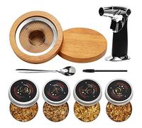 HUYIWEI Cocktail Smoker Kit, Butane Powered, Includes 4 Wood Chips Types, Black Metal Cocktail Smoker Set for Smoky Cocktails, Wine, Whisky, Coffee, Cheese, Meat