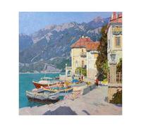 HUYNHTY Boats at The Pier, Mediterranean Ancient City Canvas Poster Bedroom Decor Landscape Office Room Decor Gift 28x28inch(70x70cm)