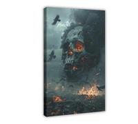 HUYNHTY Burning Skull Apocalypse Canvas Poster Wall Art Print Picture Paintings 08x12inch(20x30cm)