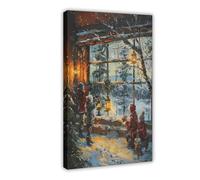 HUYNHTY Cozy Cabin Christmas Canvas Poster Bedroom Decor Landscape Decor Gift 16x24inch(40x60cm)