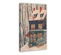 HUYNHTY Cozy Winter Bakery Watercolor Canvas Poster Bedroom Decor Landscape Decor Gift 08x12inch(20x30cm)