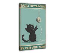 HUYNHTY Cute Black Cat With Yarn Art Canvas Poster Bedroom Decor Landscape Decor Gift 12x18inch(30x45cm)