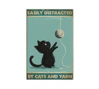 HUYNHTY Cute Black Cat With Yarn Art Canvas Poster Bedroom Decor Landscape Decor Gift 12x18inch(30x45cm)