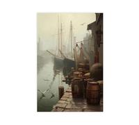 HUYNHTY Gloucester Fishing Port at Dawn Canvas Poster Bedroom Decor Landscape Office Room Decor Gift 16x24inch(40x60cm)