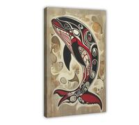 HUYNHTY Haida Killer Whale, Formline Style, Family And Community Canvas Poster Bedroom Decor Landscape Office Room Decor Gift 24x36inch(60x90cm)