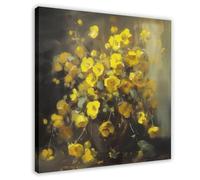 HUYNHTY Radiant Yellow Blossoms, Lush Greenery Embrace, Dark Mystique Canvas Poster Bedroom Decor Landscape Office Room Decor Gift 12x12inch(30x30cm)