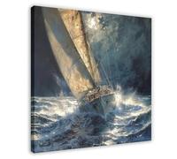 HUYNHTY Stormy Sea Sailing Canvas Poster Wall Art Decor Print Picture Paintings for Living Room Bedroom Decoration 24x24inch(60x60cm)