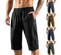 HUYTBYG 3/4 Length Shorts Men Men'S Quick-Drying Sports Capri Pants With Zipper Pockets Breathable Running Shorts Three Quarter Long Gym Short Straight Leg Outdoor Capris Lightweight Athletic Short