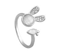 HUYTBYG Carrot Open Statement Rings For Women Sparkling Stone Animal Bunny Adjustable Stacking Finger Promise Ring Fashion Holiday Jewelry Accessorie Anxiety Rings for Teens (Silver, One Size)