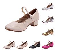 HUYTBYG Dance Heels For Women Latin Dance Sandals Buckle Strap Ballet Sandals Low Heel Ballroom Sandal Salsa Practice Sliders Low Heels Court Shoes For Laides Wedding Tango Sandal Latin Evening Heels